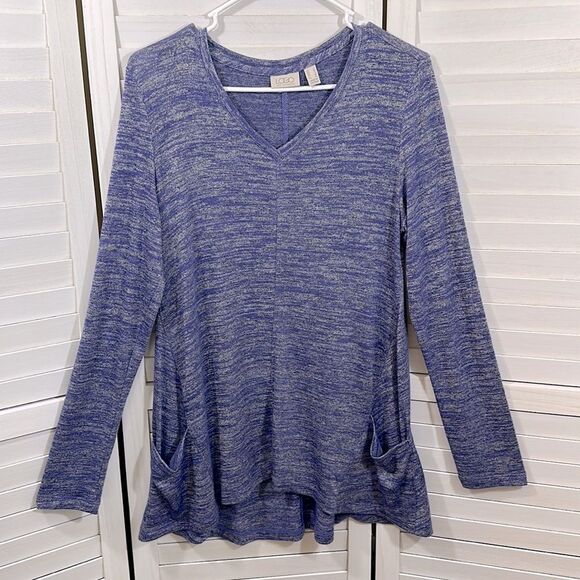 LOGO By Lori Goldstein Tunic Size Small Purple Long Sleeves Knit - Picture 4 of 13